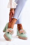 Elegant Pumps With Ornament Smooth Green Caterine