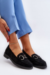 Women's Suede Moccasins with Decoration Black Echonesa