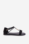 Flat Women's Sandals with Gold Decoration Vinceza 17321 Black
