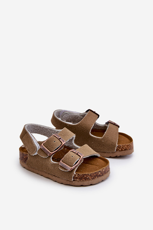 Children's Sandals on Cork Platform with Velcro Closure in Khaki Rorria