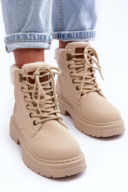 Women's Suede Trapper Boots Light Beige Jette