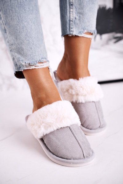 Women's Slippers With Fur Grey Homely