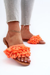 Flat Women's Slippers with Fringes Orange Rialle
