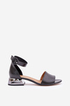 Leather Sandals On Silver Heel Laura Messi 2143 Black