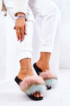 Slippers With Natural Fur Pink-green Naturis