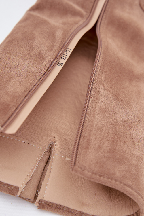 Damskie Kozaki Kowbojki Klamry Eko Zamsz Ciemnobeżowe Fivelle