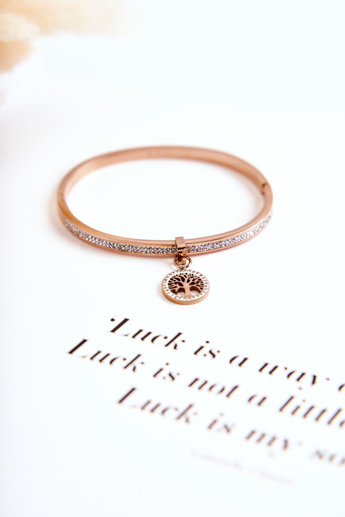 Steel Bracelet with Cubic Zirconia Tree of Life Rose Gold Alive