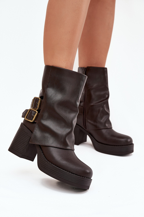 Women's Heeled Ankle Boots With Buckles Chocolate Marena