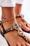 Fashionable Women's Sandals Flip-Flops With Decorative Rhinestones Black Bellia