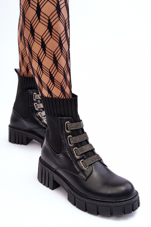 Elastic-Upper Lace-Up Boots Black Kasseis