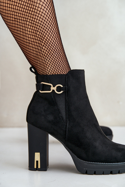 Botki Damskie Eko Zamszowe Wysoki Obcas Słupek Ocieplane Terisanna