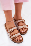 Fabric Women's Slippers on Cork Platform with Buckles Camel Osoffe