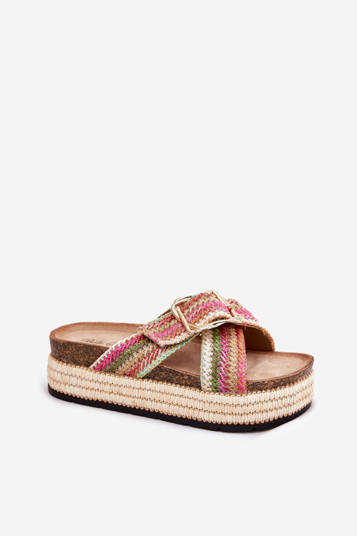 Ladies Platform Slippers With Weaving And Golden Buckle Multicolor Filazzia