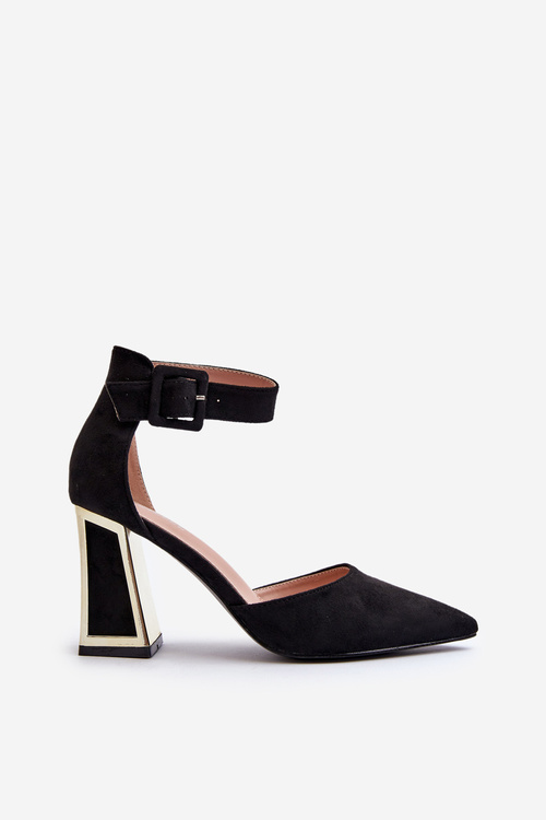 Black Suede Pumps with Block Heel Lodho