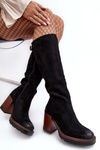 Women's Chunky Heel Ankle Boots with Fur Lining Black Alzeta