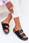 Women's Sandals With Golden Buckles And Stitching Black Lunera