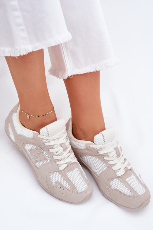 Eko Zamszowe Klasyczne Buty Sportowe Damskie Biało-Beżowe Dorella