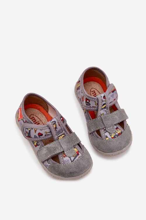 Children's Slippers Milami With Velcro Grey Vehicles Reathiana