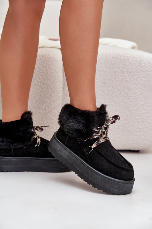 Women's Lace-Up Snow Boots with Thick Sole Black Loso