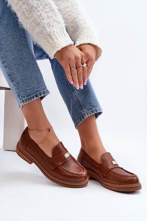 Mokasyny Damskie Skóra Naturalna Brązowe Zazoo 20165