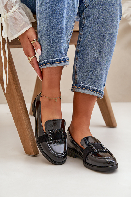 Lacquered Women's Moccasins With Decoration Black Vinceza 58389