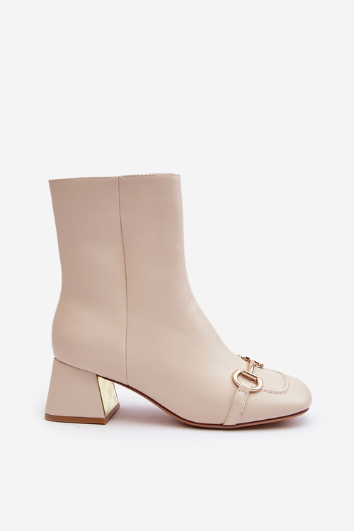 Ankle Boots with Heel and Embellishment Light Beige Adinah