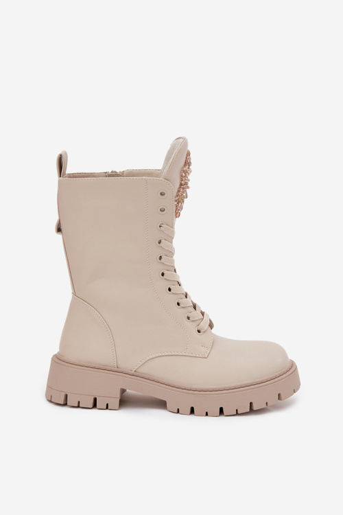 Insulated ankle boots workers with decoration beige Kelilea