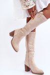 Women's Suede Boots on Heel Light Beige Khabira