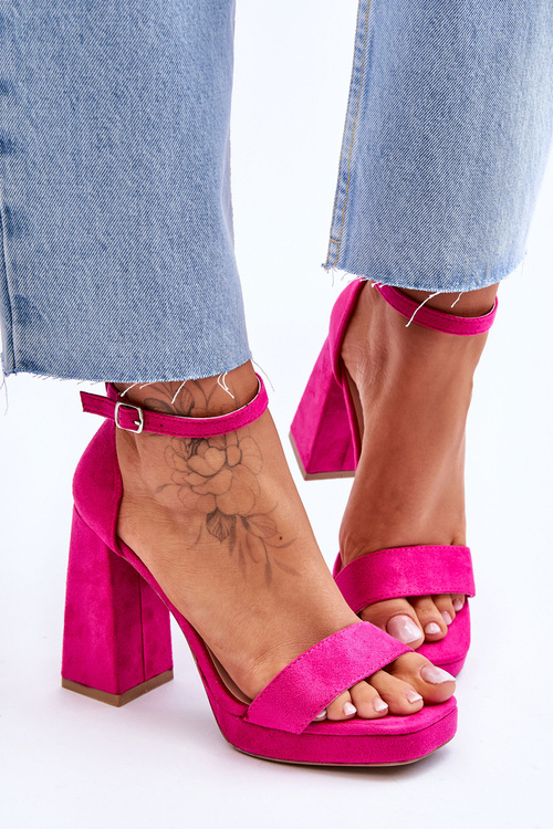 Fashionable Suede Square Heel Sandals Fuchsia Merila
