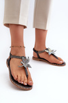Women's Flat Sandals With Decorative Flower Silver Edoni