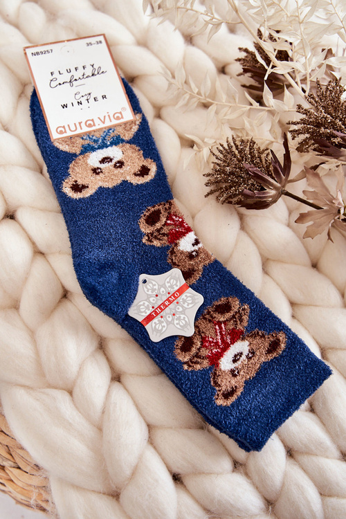 Women's Soft Warm Socks Teddy Bears Blue