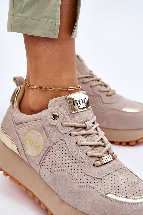 Buty Sportowe Damskie Zamsz Platforma Beżowe GOE LL2N4001