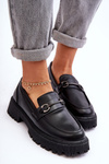 Women's Leather Moccasins on Platform Black Detes