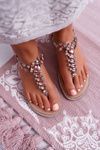 Women's Flat Slip-on Sandals With Zircons Champagne Satina