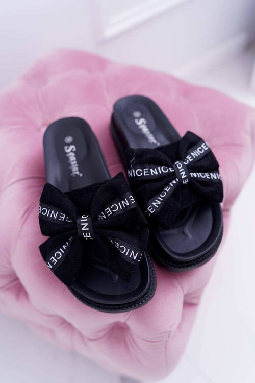 Women's Contoured Insole Flip Flops With Bowtie Black Juicy