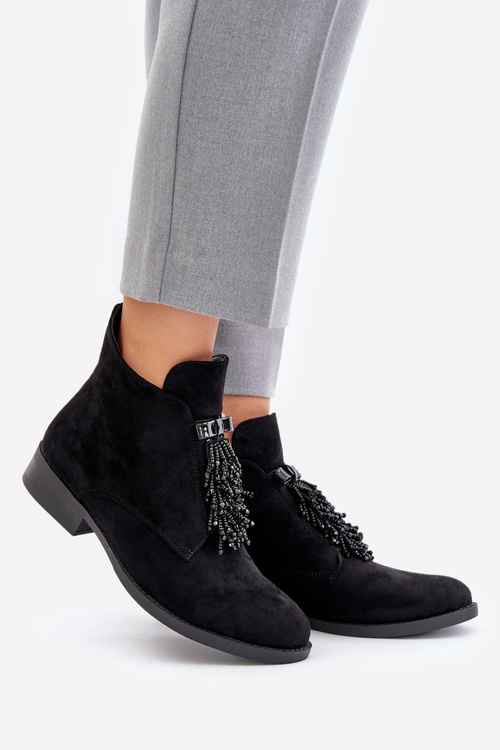 Warm Low Boots With Decoration On Zipper Black S.Barski HY42-715