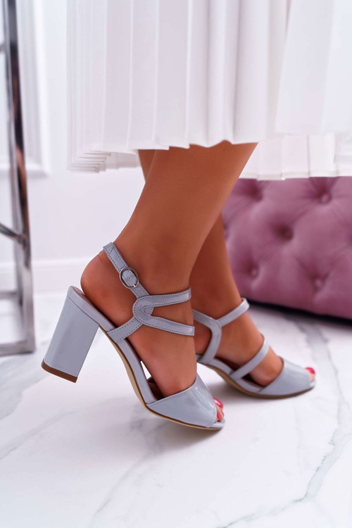 Sandały Damskie Na Słupku Sergio Leone SK844 Lakierowane Szare Tres