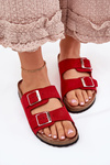 Women's sandals on cork platform with buckles red Evisolla