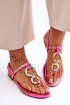 Leather Flat Heel Flip Flops Pink Keep Going