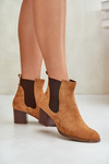 Chunky Heeled Ankle Boots Made of Eco Suede Camel Sinirae