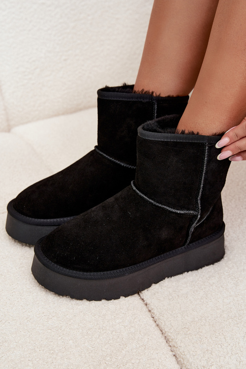 Women's Snow Boots Made of Genuine Suede on Platform Black Privine
