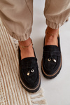 Ladies Eco Suede Moccasins With Decoration Black Verindalle
