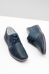 Men's Leather Lace-up Navy Blue Openwork Markos Half Shoes