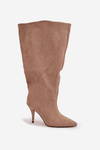 Slip-on women's boots with heel made of eco suede beige Noretta