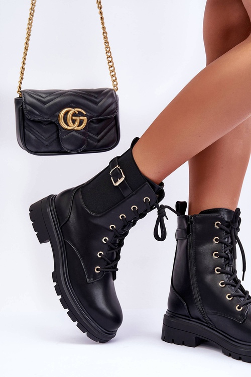 Women's Leather Boots Workery Black Chrezy