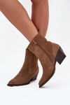 Suede Cowboy Ankle Boots Women's Heeled Insulated Camel Dylira