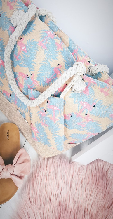 Beach Large Beige Handbag Bag Women's Flamingos