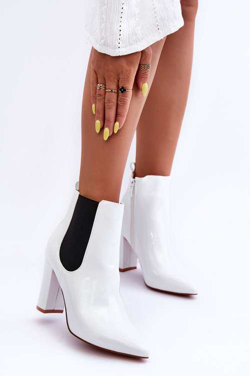 Botki Lakier Słupek Białe Evita L08-251