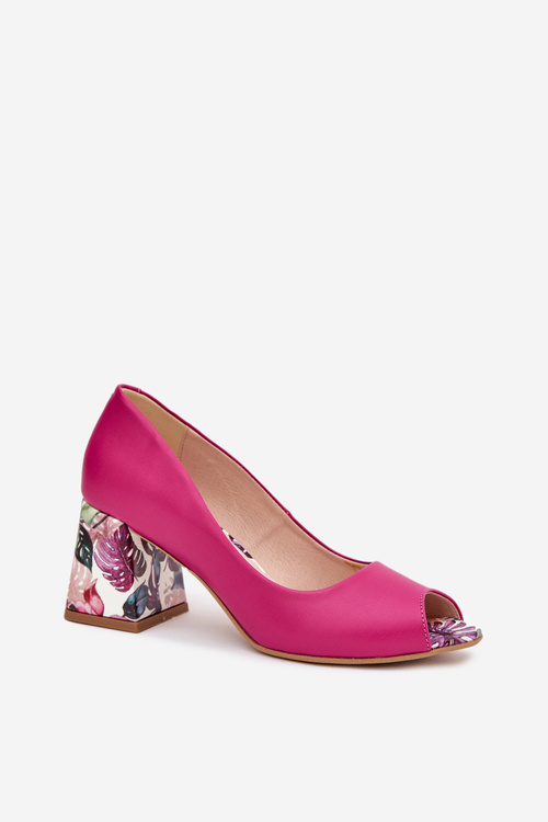 Leather pumps with decorative heel Fuchsia Lewski Shoes 2608/K