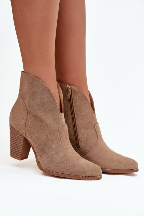 Women's Block Heel Boots Made of Eco Suede Beige Elvirae